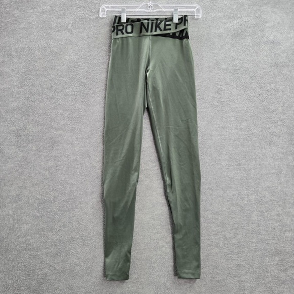 Nike Pro Women Activewear Pants XSâ Green Leggings Dri-Fit Logo 27"